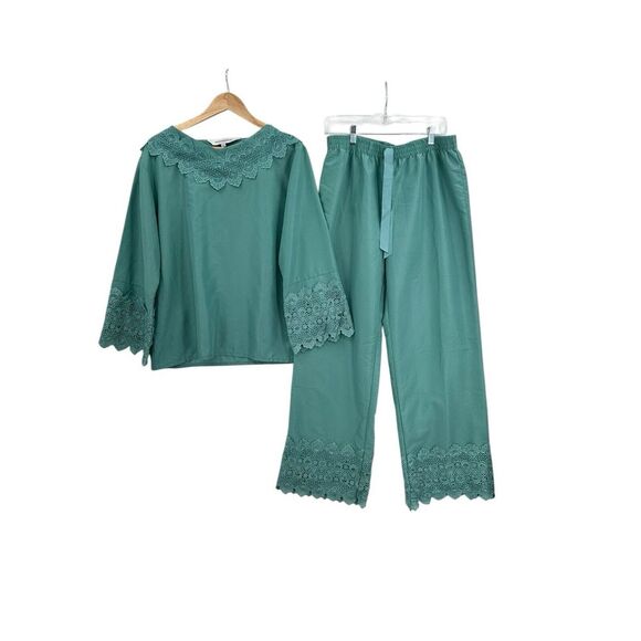 Highgate Manor 2 pc Lace Trim Pant Set‎ Loungewear Pajama Womens Size M/L - Picture 1 of 15